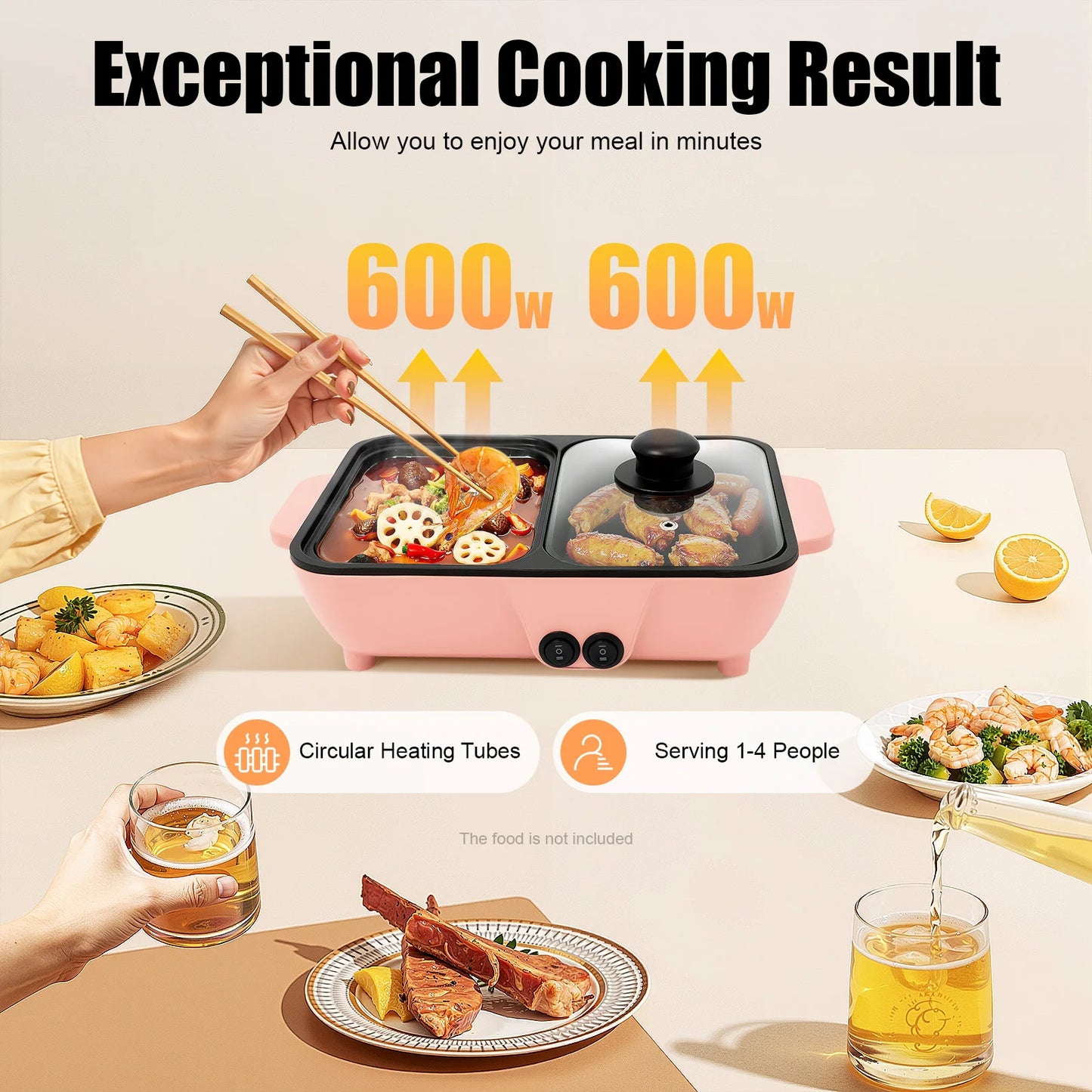 2 In 1 Electric Hot Pot Featuring Griddle And Tabletop
