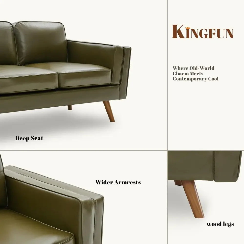 XMSJ Mid Century Modern Faux Leather Sofa Set With Ottoman And Solid Wood Frame