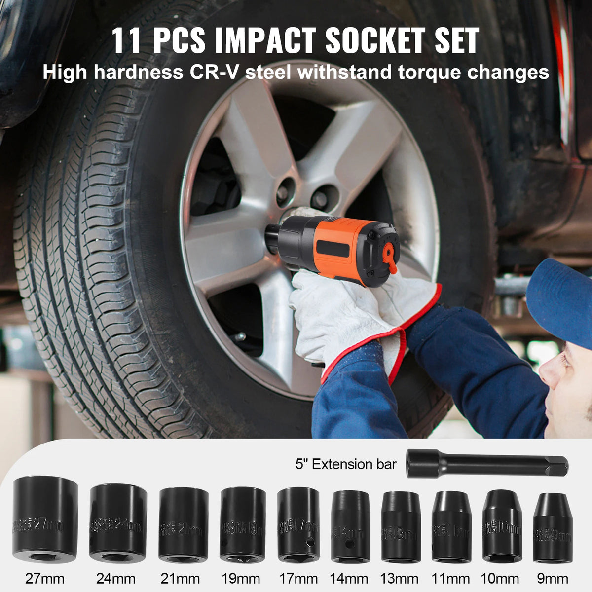 SucceBuy Pneumatic Impact Wrench Kit With Sockets And Case