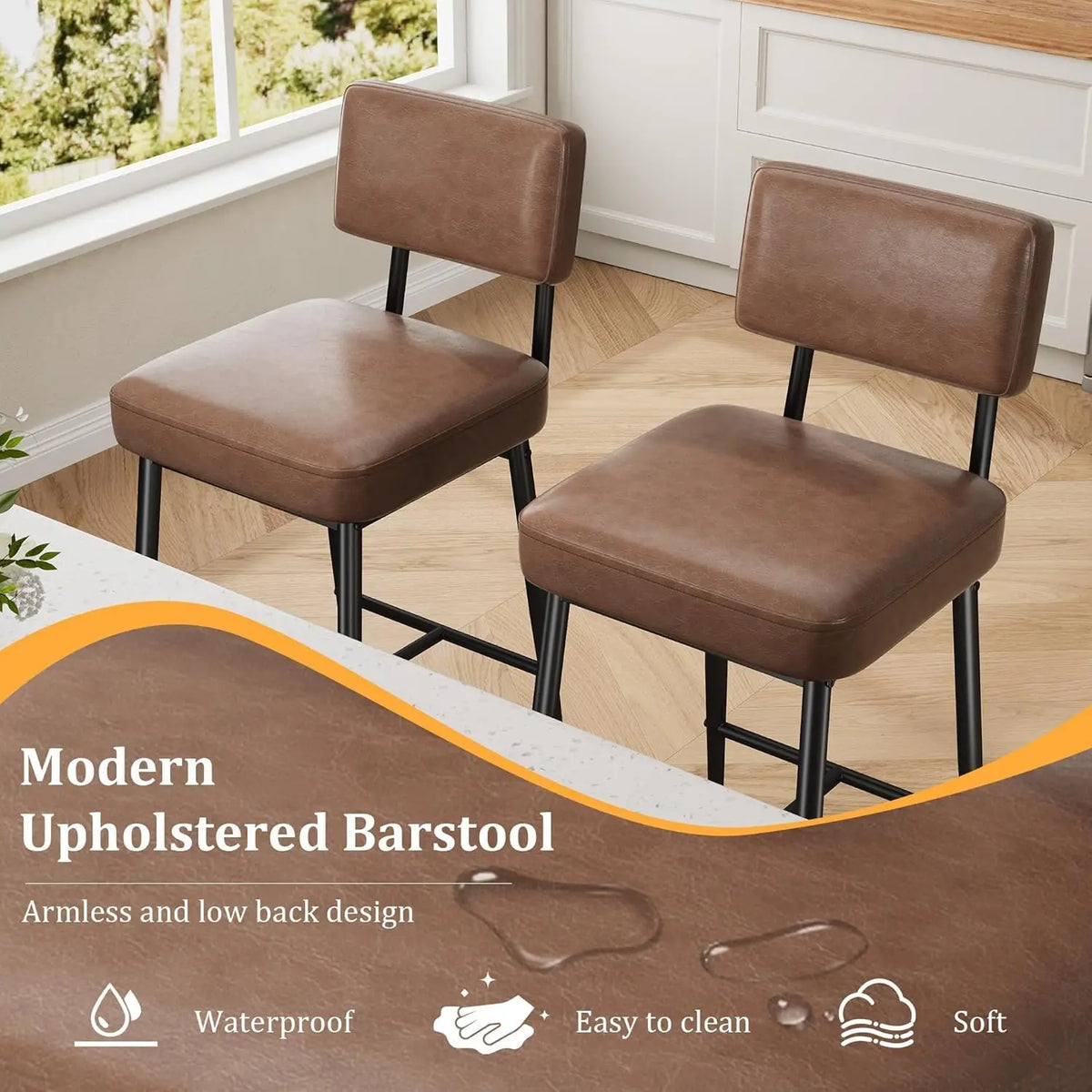 HiMISS Faux Leather Bar Stools With Back And Metal Legs