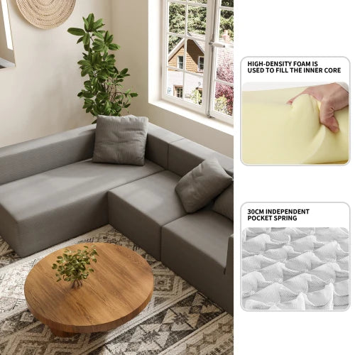 L-Shaped Modular Sofa with Movable Ottoman for Living Room
