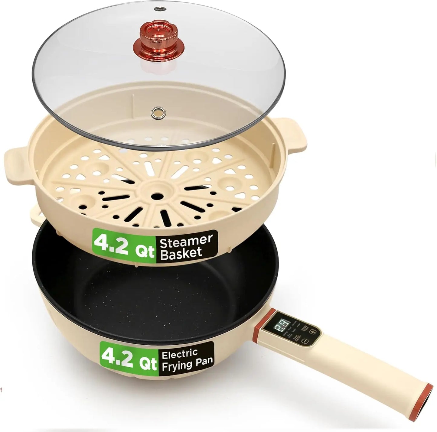 XMSJ 2 In 1 Electric Frying Pan And Steamer Nonstick