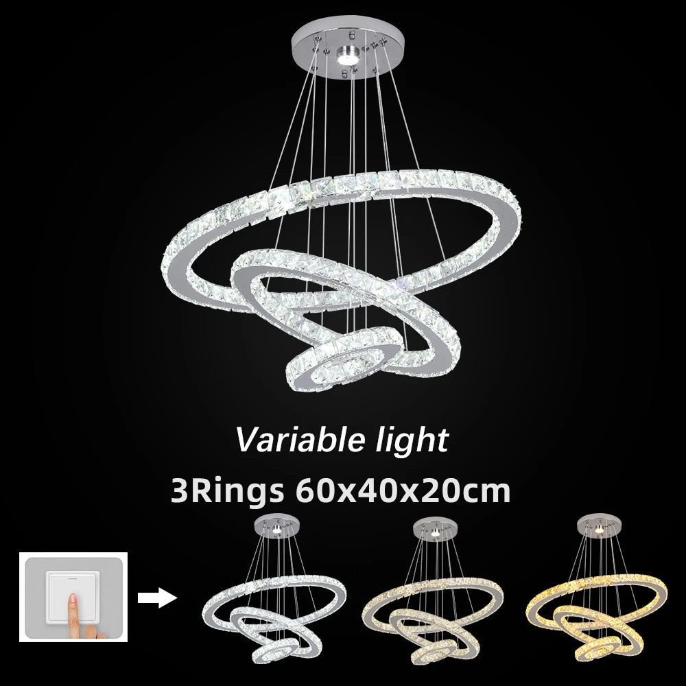 GreeLustr Adjustable Crystal Ring Led Pendant Light Fixture