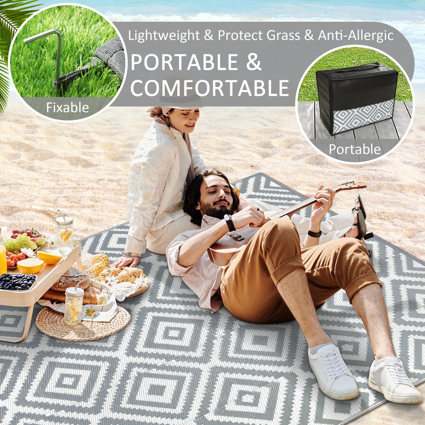 Waterproof Outdoor Polypropylene Rug Leaves Pattern Recycled For Patio