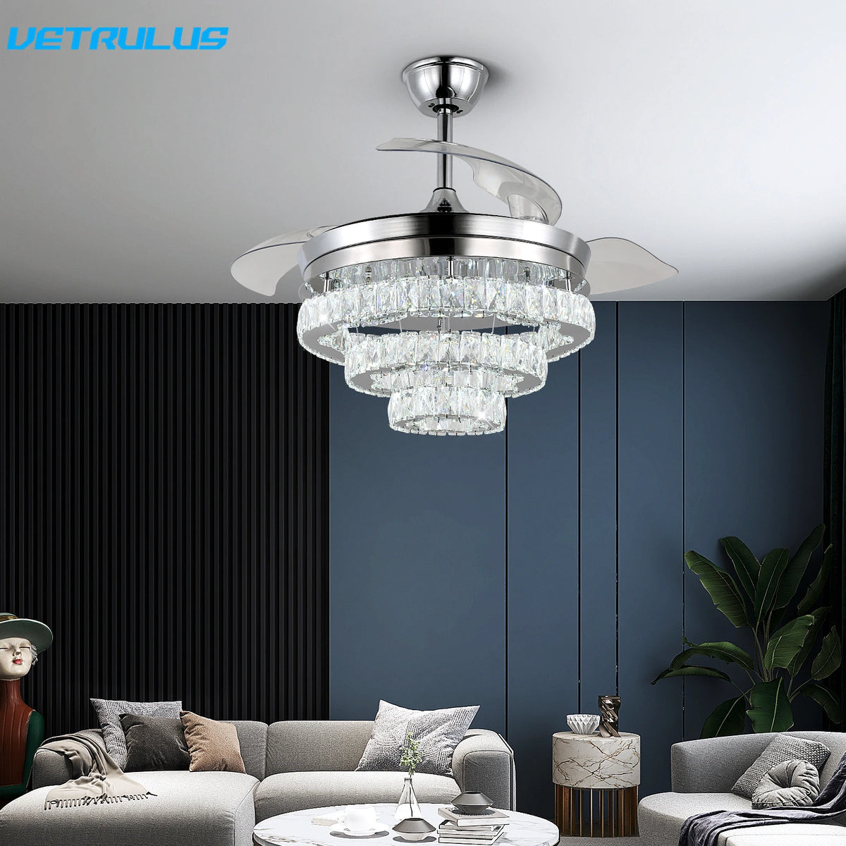 Vetrlus Modern 42 Inch Ceiling Fan With Led Light And Remote