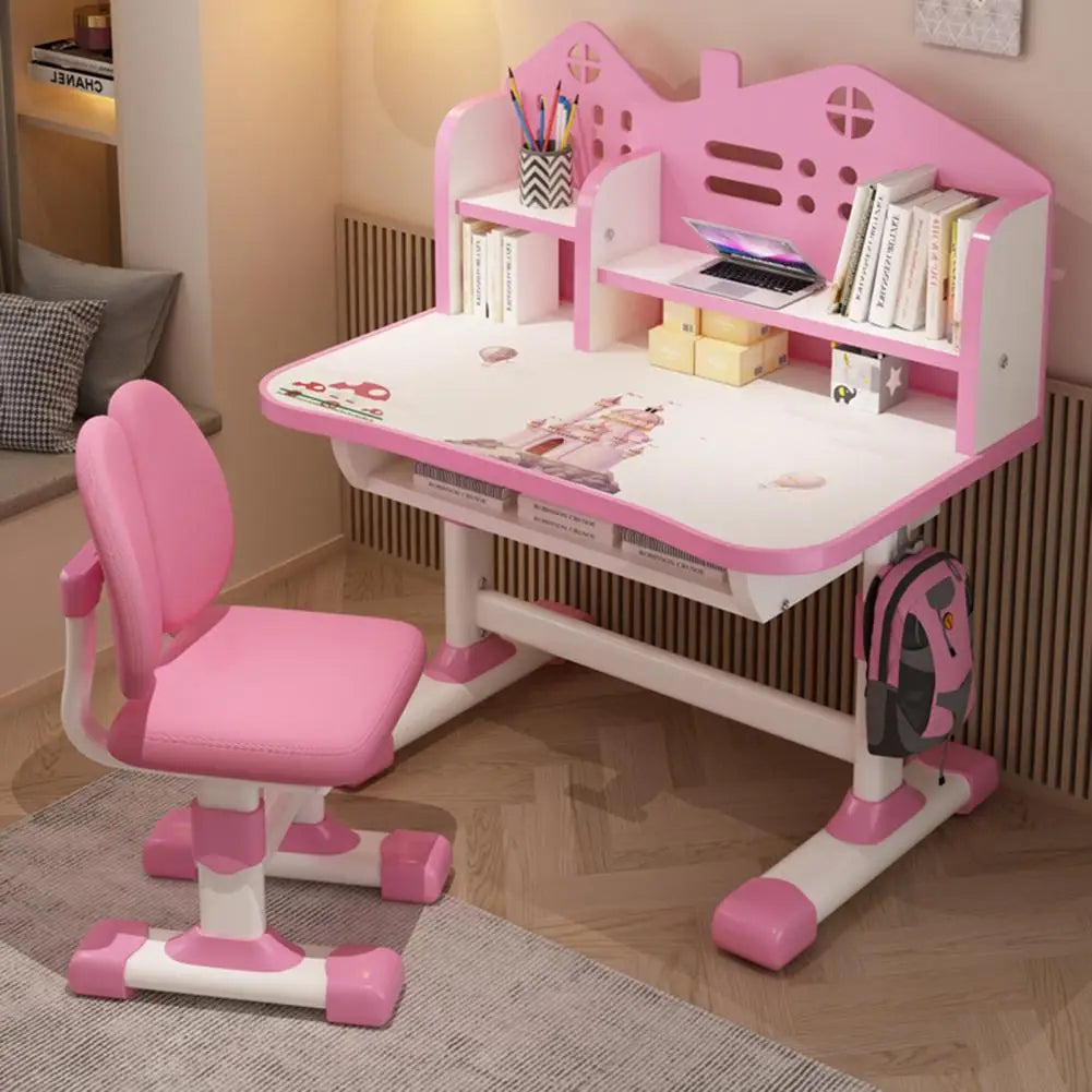 Two Piece Kids Cartoon Desk Chair Set With Bookstand