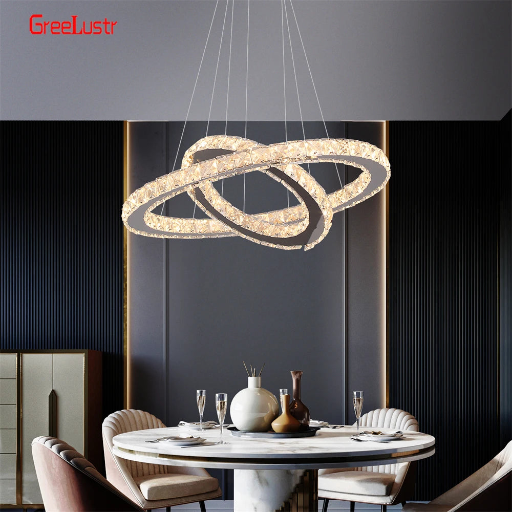 GreeLustr Adjustable Crystal Ring Led Pendant Light Fixture