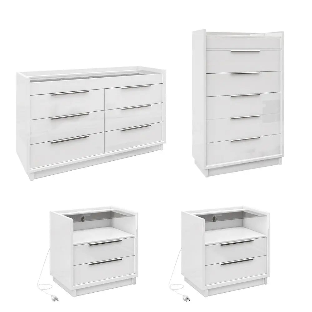 Fluted Wood Dresser Set With Nightstands And 9 Drawers