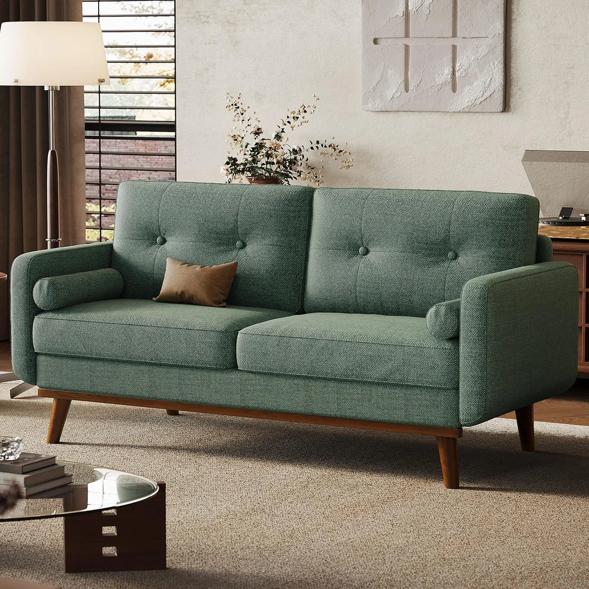 Studyset Mid Century Modern Linen Upholstered Loveseat Sofa