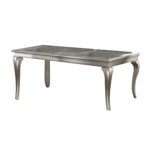 Modern Glass Top Dining Table Set With Six Tufted Chairs