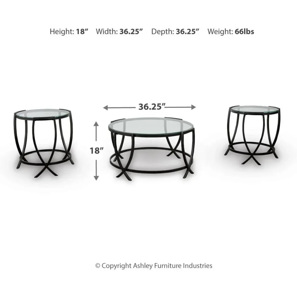 Contemporary Round Glass Top Coffee And End Table Set
