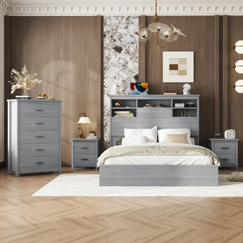 Vintage Wooden Bed Set With Nightstands And Dresser