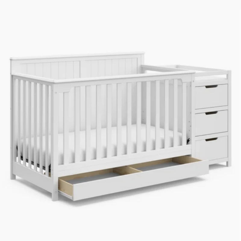 Modern Three In One Kids Crib And Wooden Changing Table