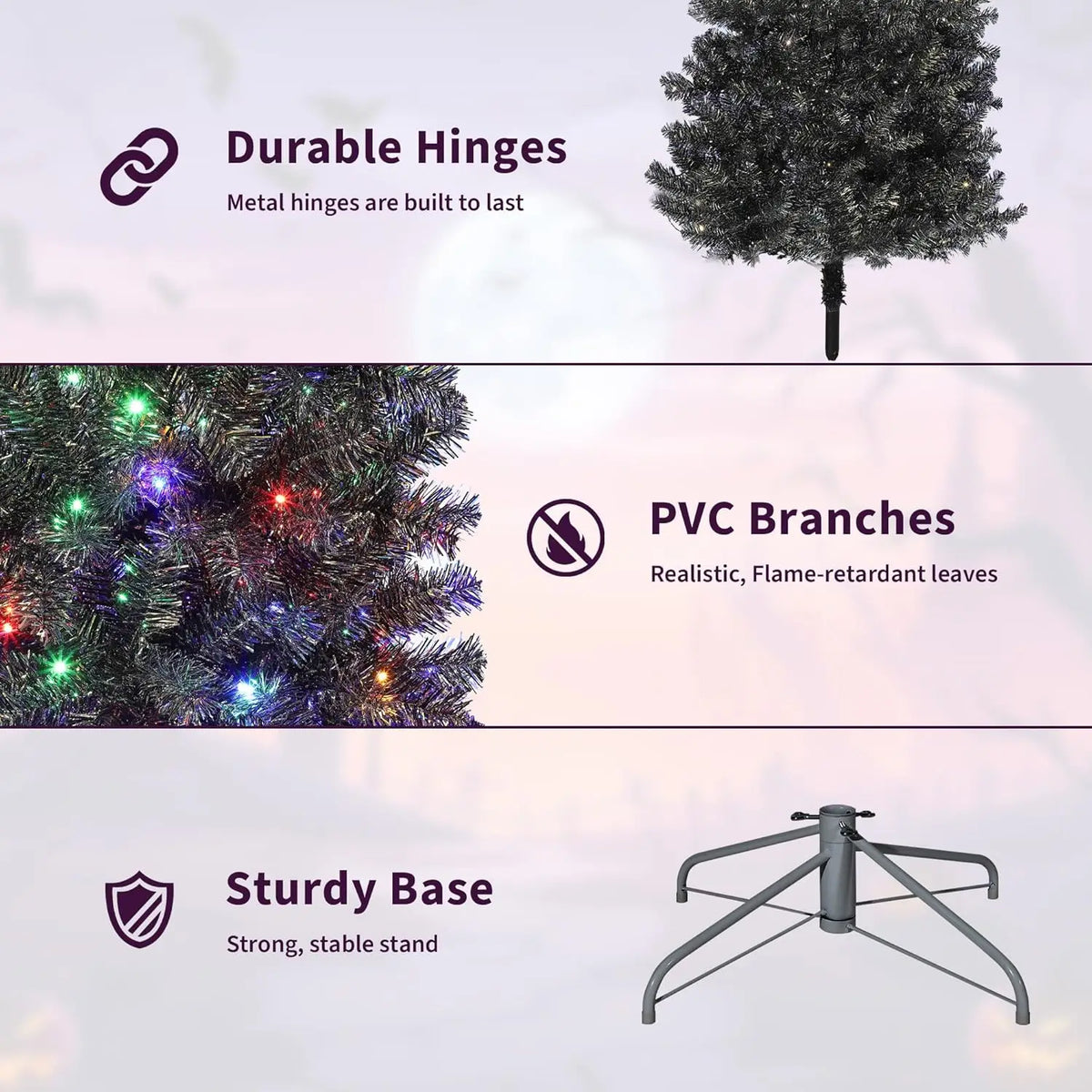 HiMISS Artificial Halloween Christmas Tree With Sturdy Metal Stand