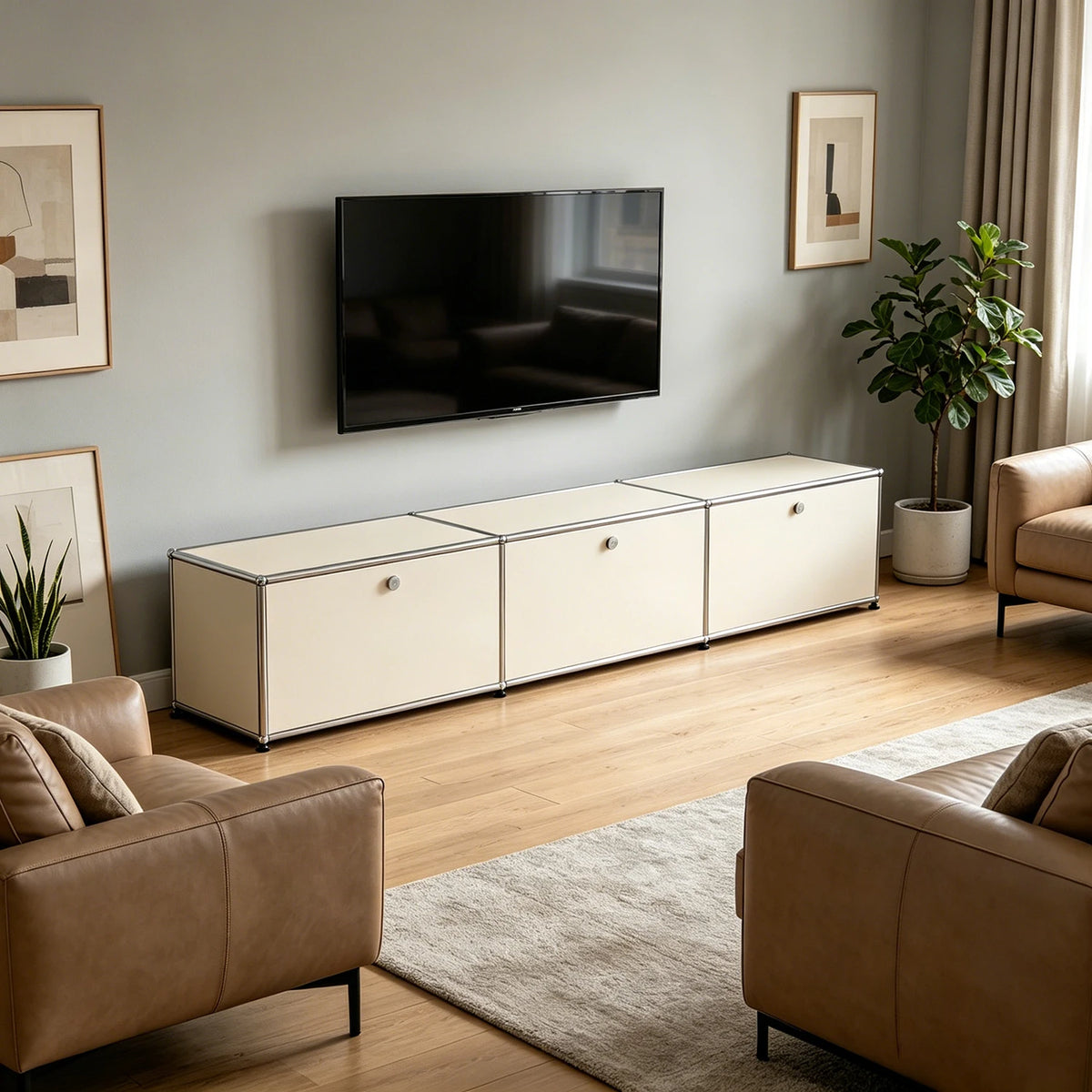 Modern Stainless Steel TV Stand Media Console With Storage Drawer