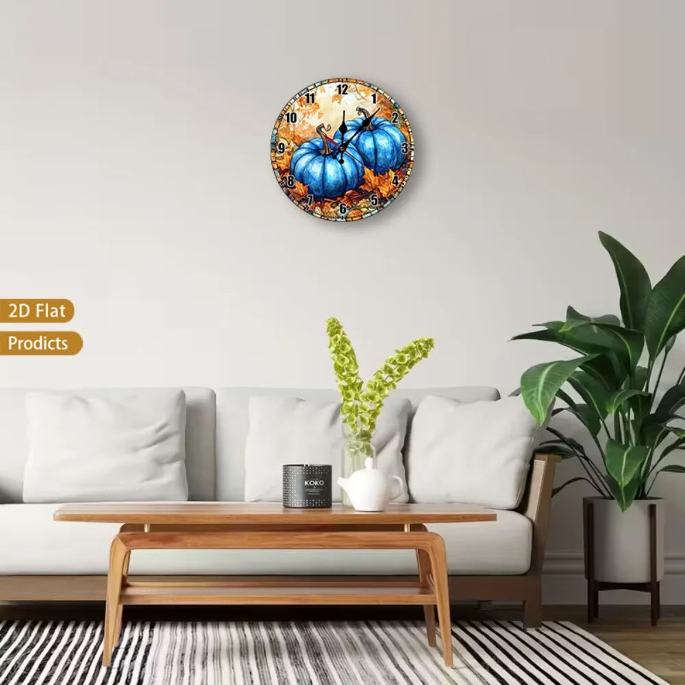 XMSJ Pumpkin Autumn Leaves Silent Wall Clock Nursery Room Decor
