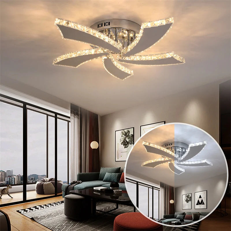 VETRULUS Modern Crystal LED Ceiling Fan Chandelier Smart Remote