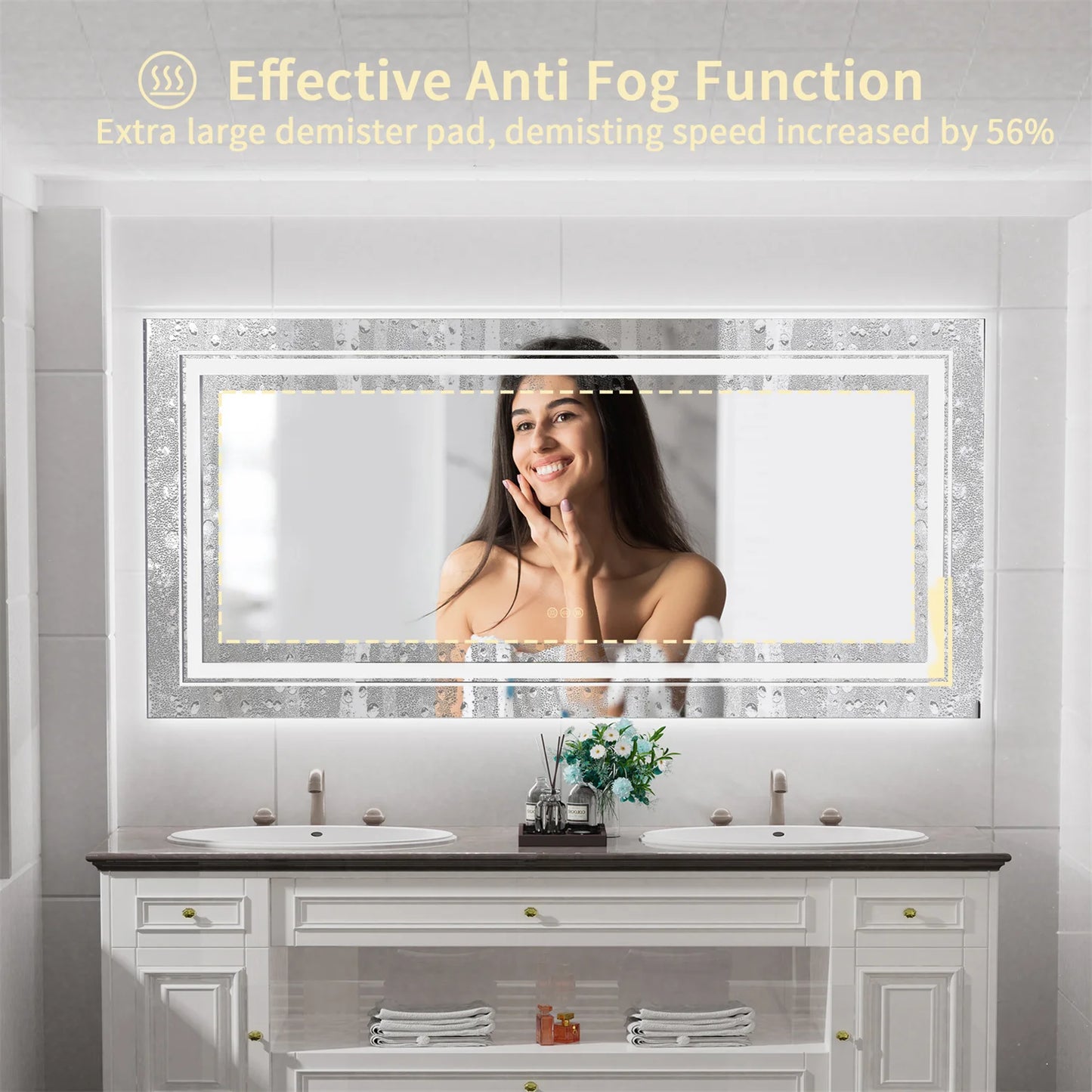 LED Backlit Bathroom Mirror Dual Lights AntiFog Memory Touch Button