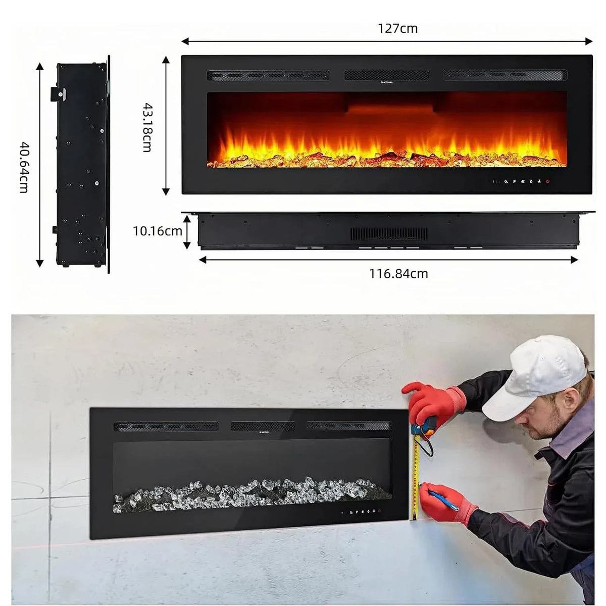 Acekool Wall Mounted Electric Fireplace With 3D Flame Effects Remote Control