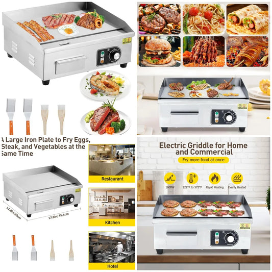 XMSJ 1500W Commercial Stainless Steel Electric Griddle Adjustable Temperature