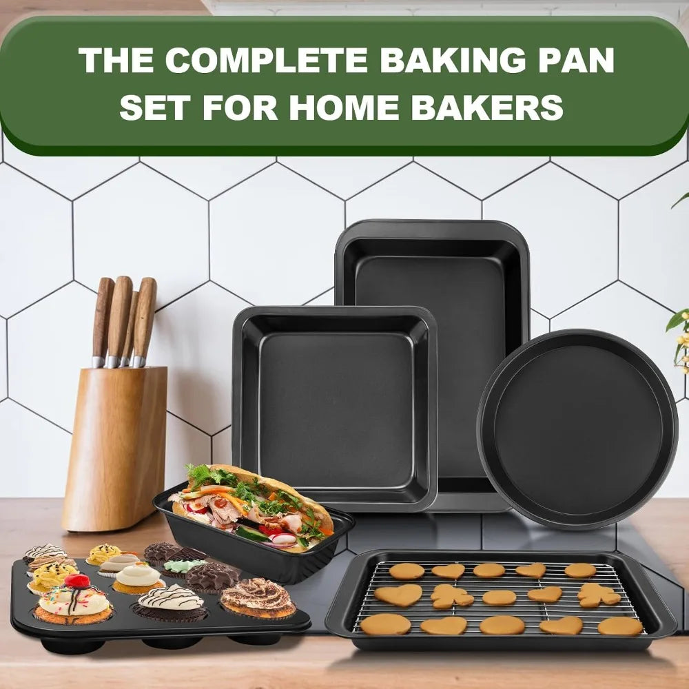 7 Piece Nonstick Baking Set With Wider Grips Carbon Steel Oven Pans Cooling Rack