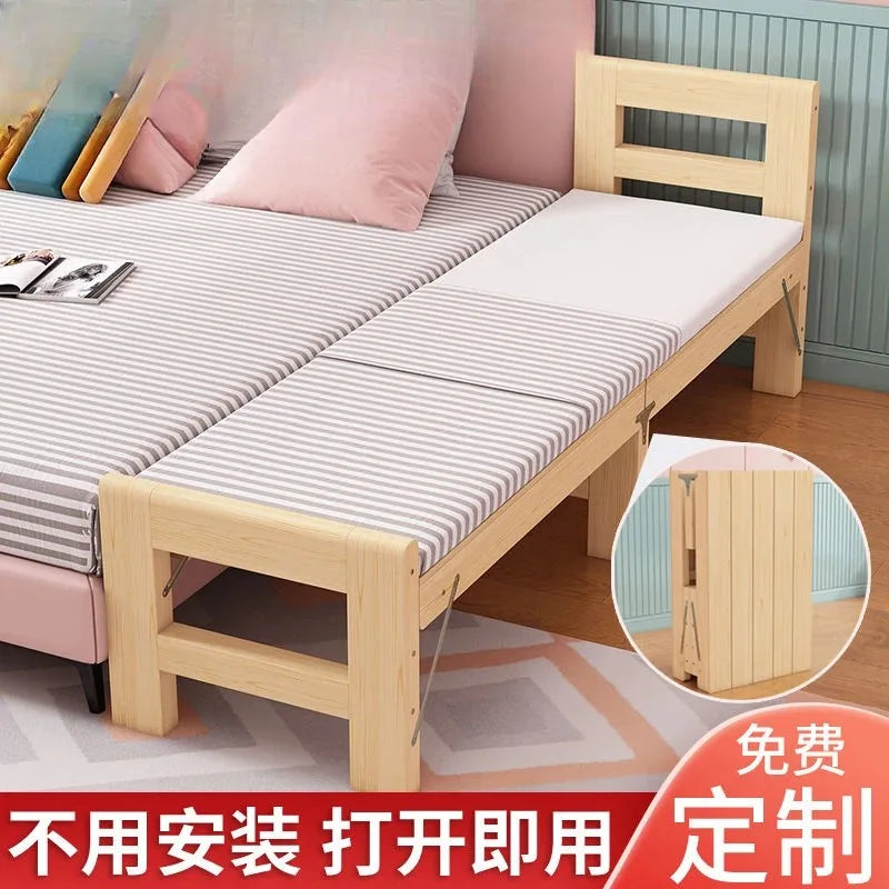 Solid Wood Folding Guardrail Bed With Bedside For Baby