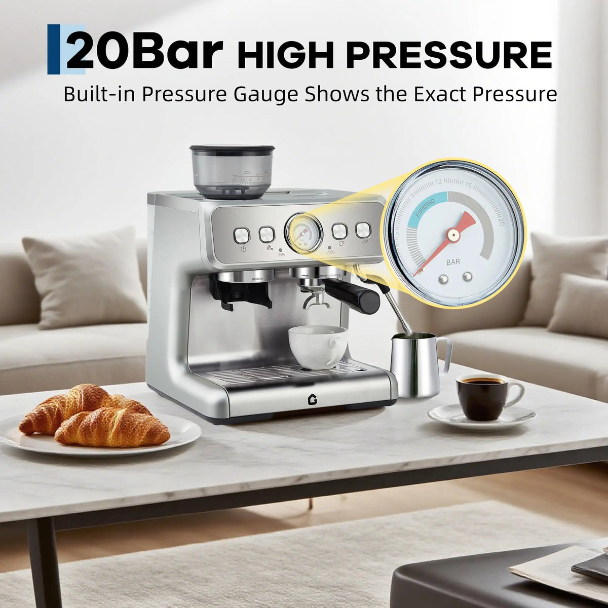 HiMISS Espresso Machine With Grinder And 20 Bar Pressure