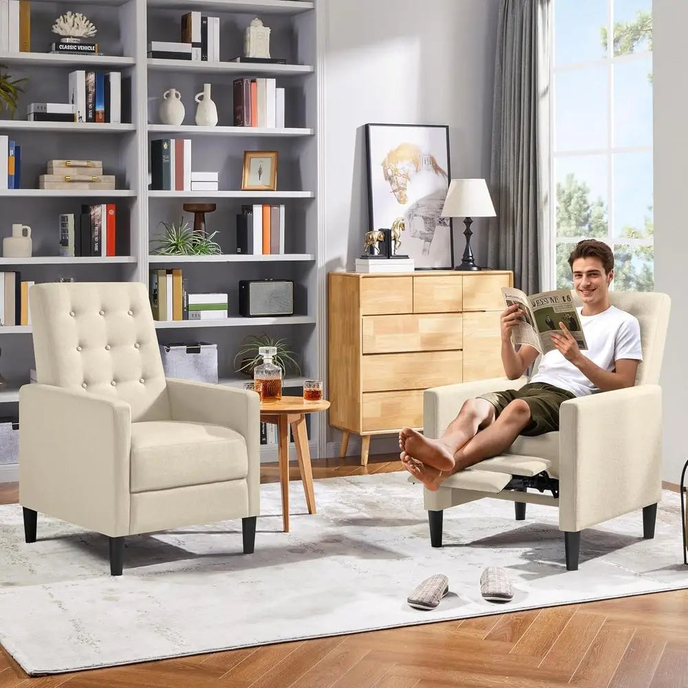 Fabric Recliner Chair With Adjustable Back And Footrest Sleeper Armchair