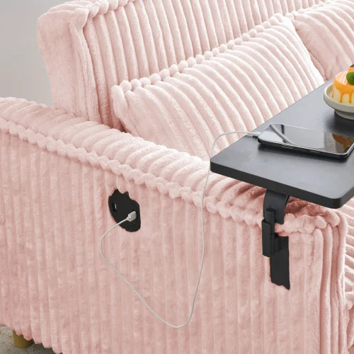 Corduroy Sofa With Pull Out Desk And Usb Port For Living Room