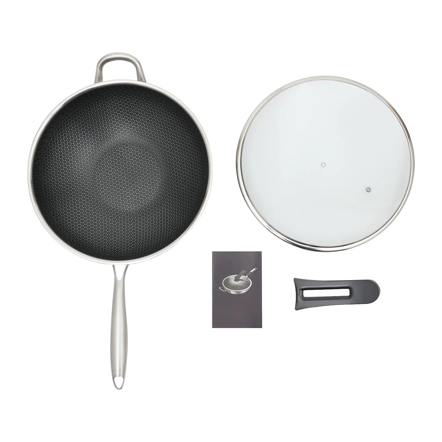 Stainless Steel Wok Pan With Lid And Handle Nonstick Double Sided Honeycomb