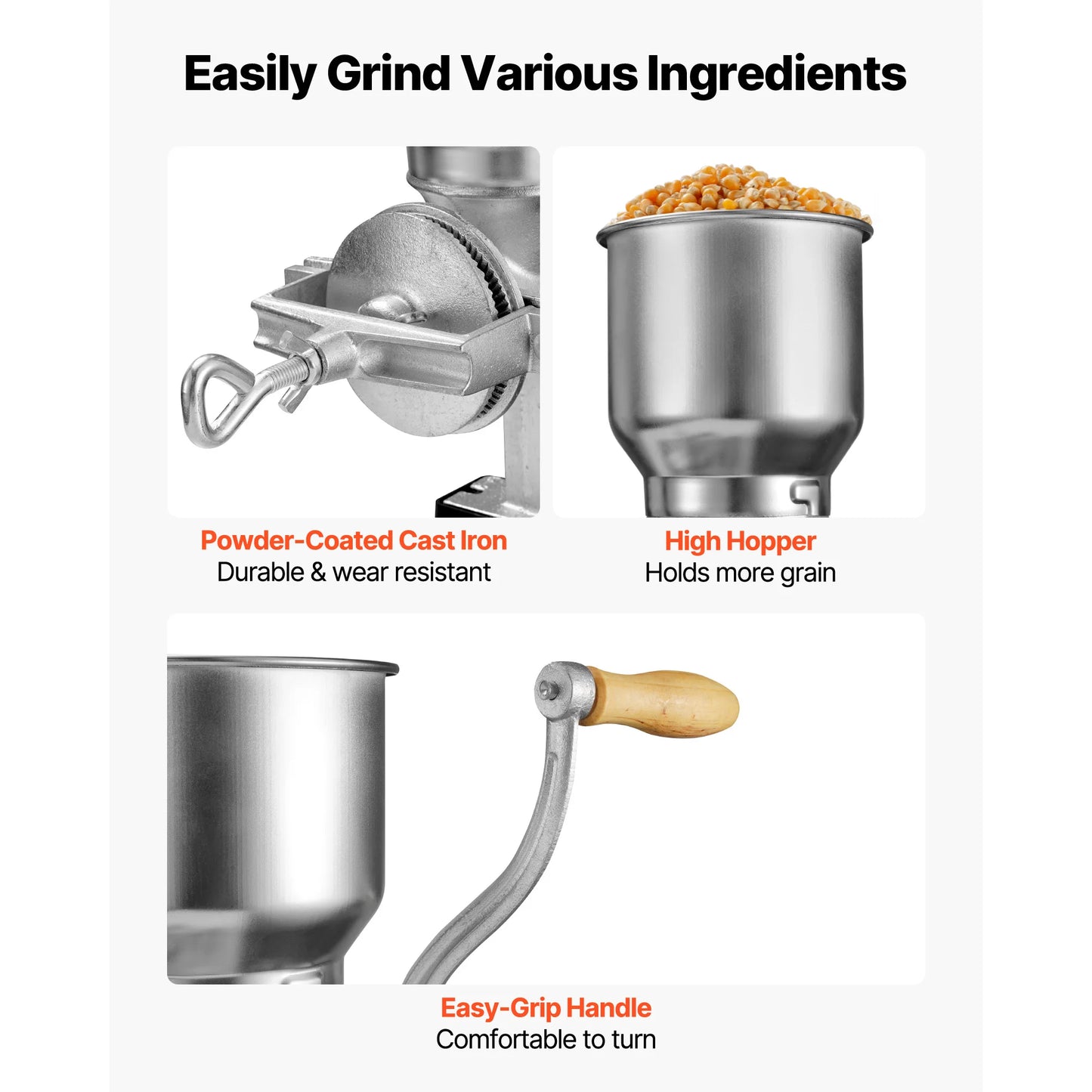 SucceBuy Manual Grain Mill With High Hopper Hand Crank