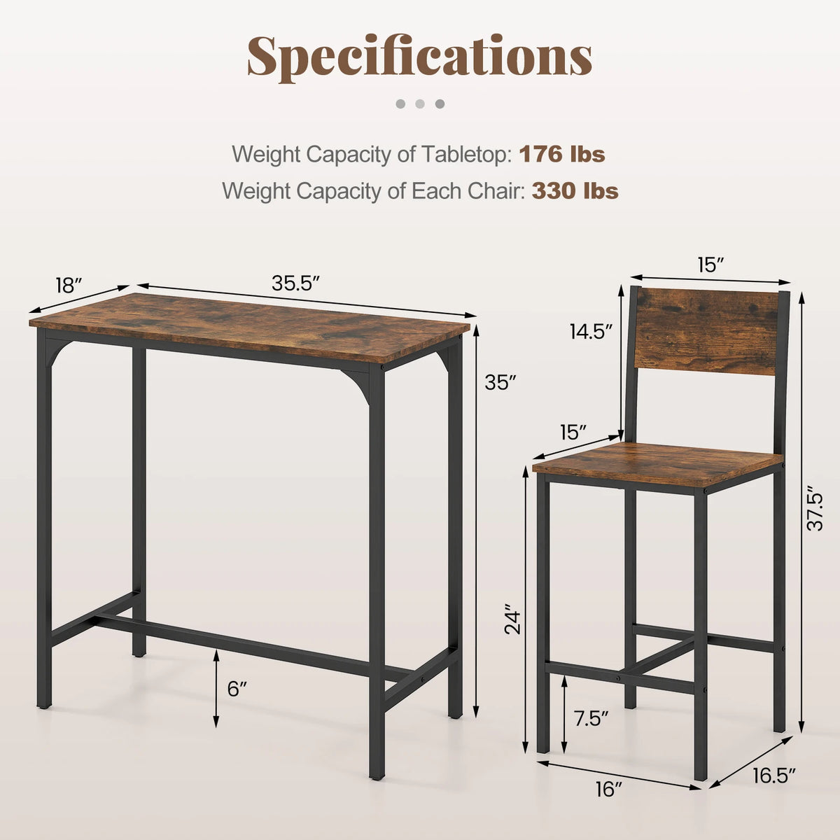 HOMASIS Kitchen Bar Table Set With Two Matching Stools