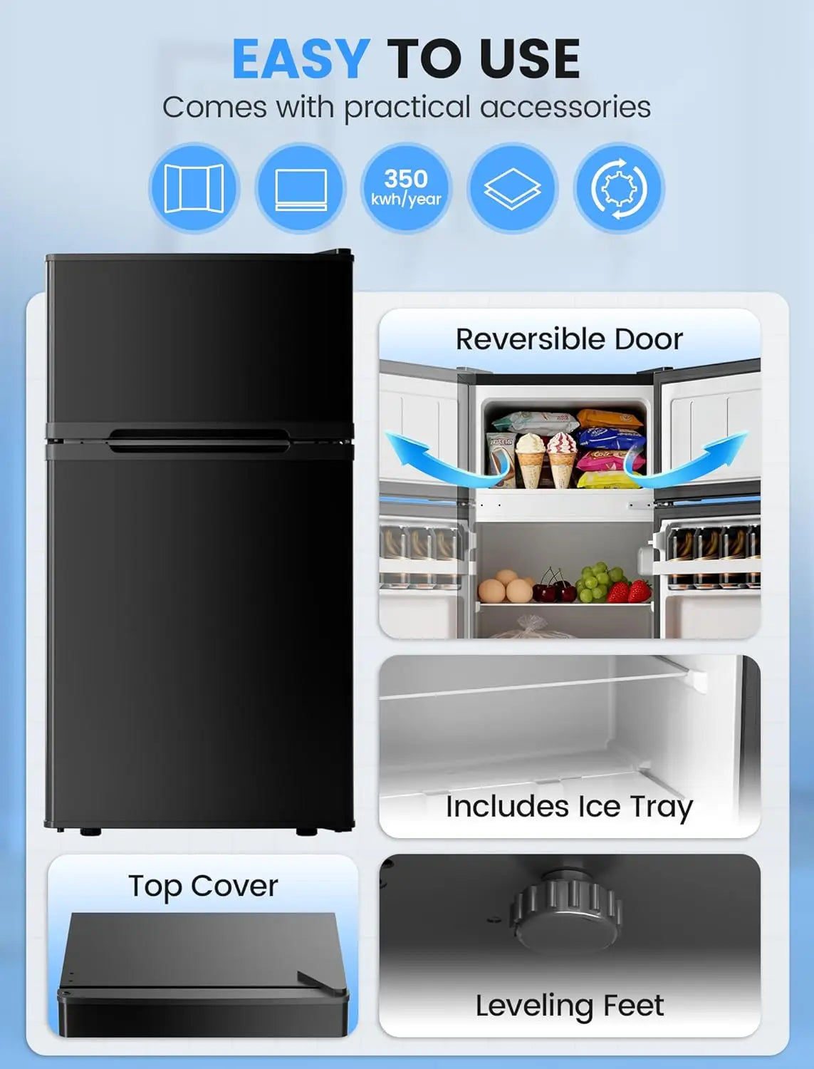 XMSJ Dorm Refrigerator With Freezer Double Reversible Door Compact