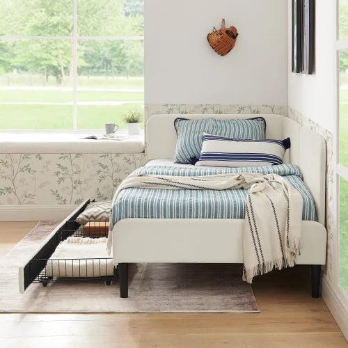 Upholstered Platform Bed Frame With Two Storage Drawers And Velvet Sofa Bed