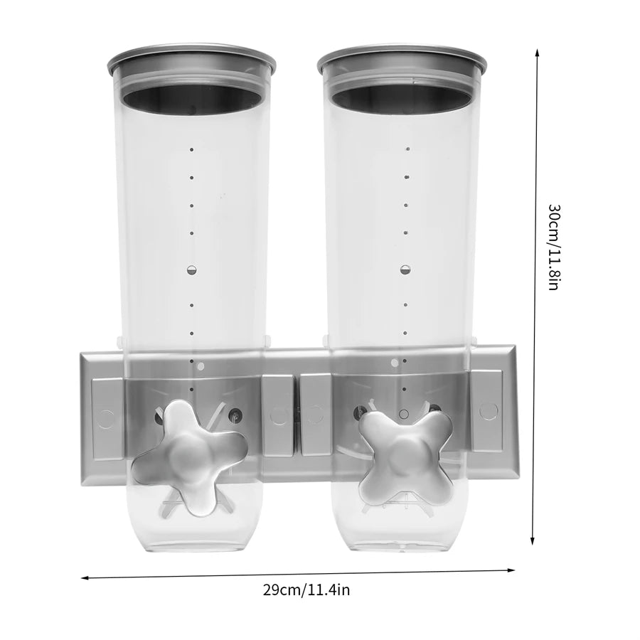 Wall Mounted 2 Barrel Cereal Dispenser For Grains And Beans
