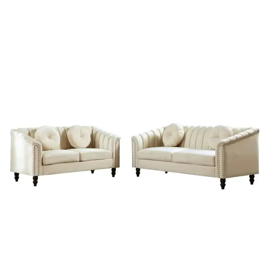 XMSJ Chesterfield Microfiber Loveseat Sofa With Button Tufting Scroll Arms
