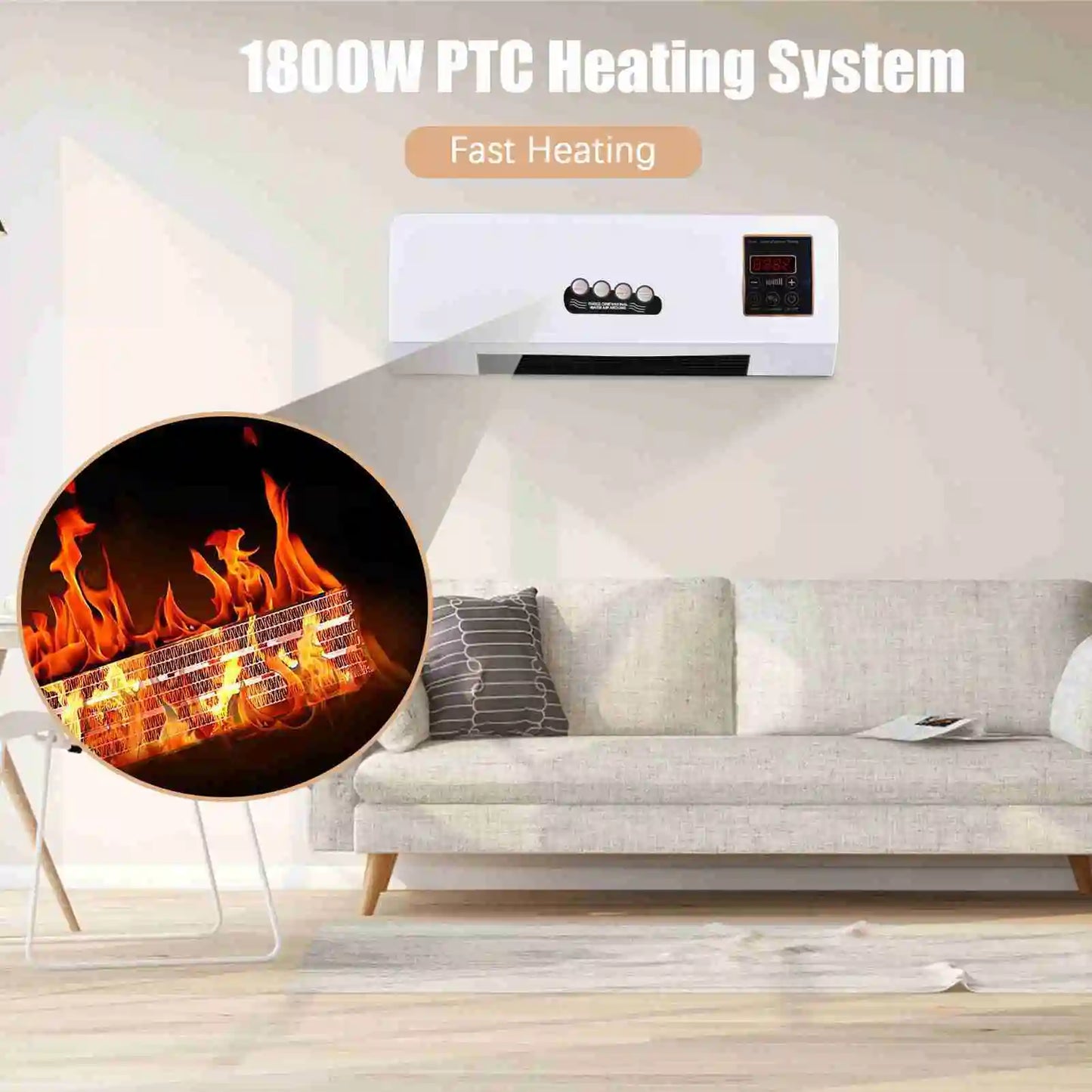Wall Mounted Dual Function Heater And Fan With Digital Timer