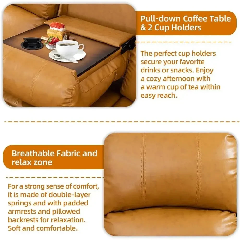 Leather Manual Recliner Sofa Set 3 Piece Loveseat And Chair