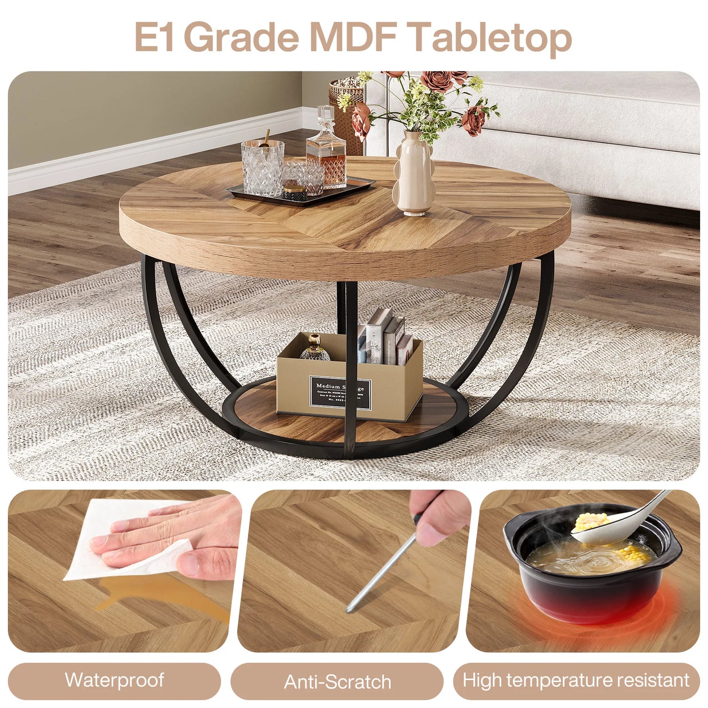 Tribesigns Industrial Two Tier Coffee Table With Storage Shelves