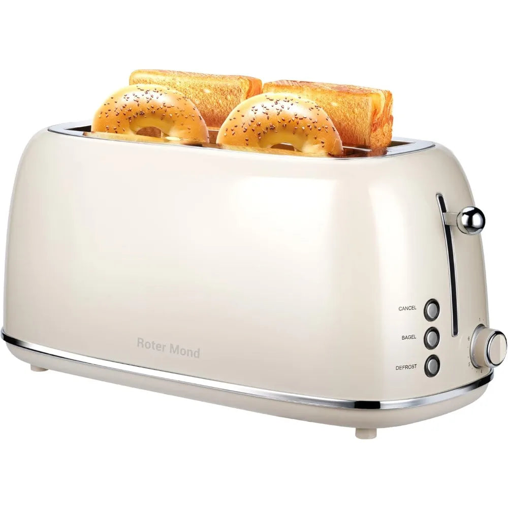 Roter Mond 4 Slice Toaster Stainless Steel Bagel Defrost Cancel 6 Shade Settings