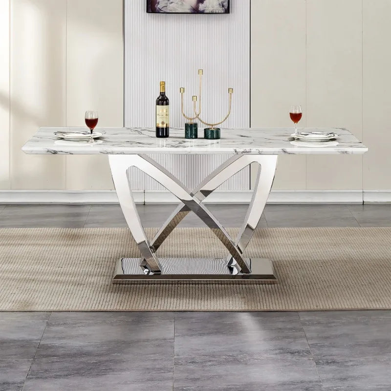 Dutrieux Luxury 6 Person Dining Table Modern Gold Legs Faux Marble
