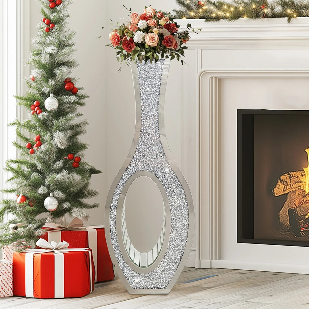 Tall Crush Diamond Pattern Decorative Floor Plant Vase