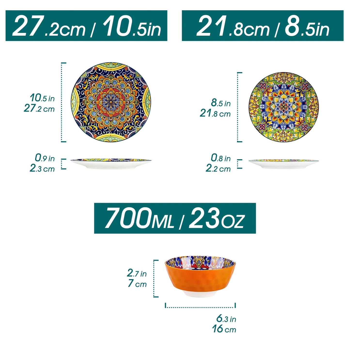 Malacasa Bohemian Ceramic Dinnerware Set With Floral Porcelain Plates