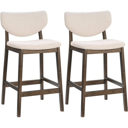 Upholstered Counter Height Bar Stools With Backrests And Wood Legs