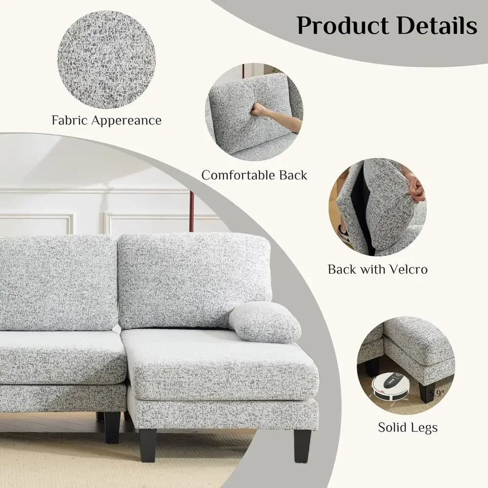 U-Shape Sectional Sofa Chenille Upholstery Four Seats And Wood Legs