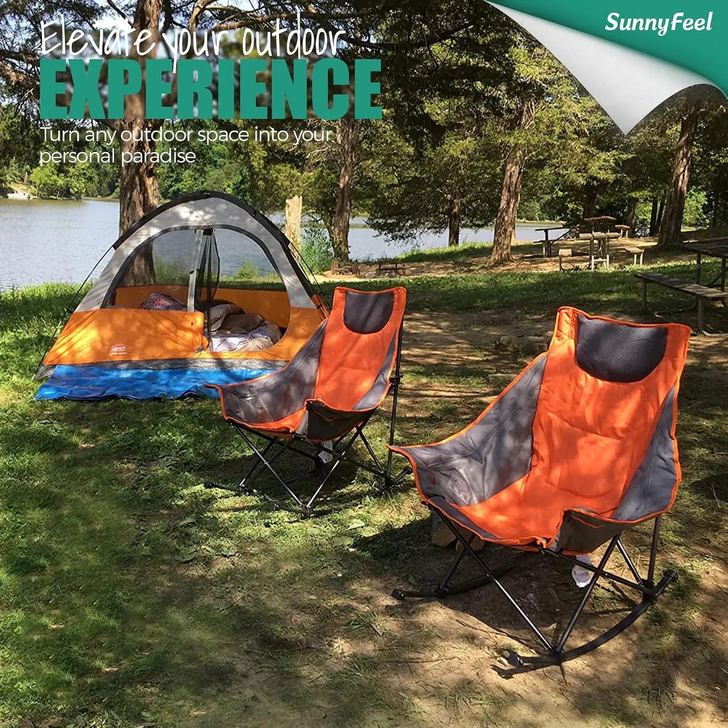 Oversized Heated Rocking Camping Chair With Side Pocket