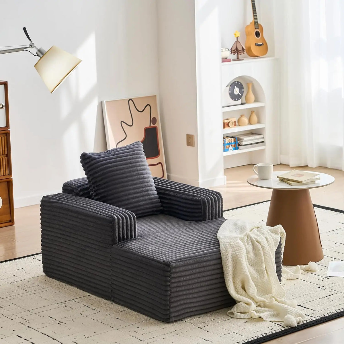 HiMISS Corduroy Cloud Chaise Lounge Sofa With Deep Seat