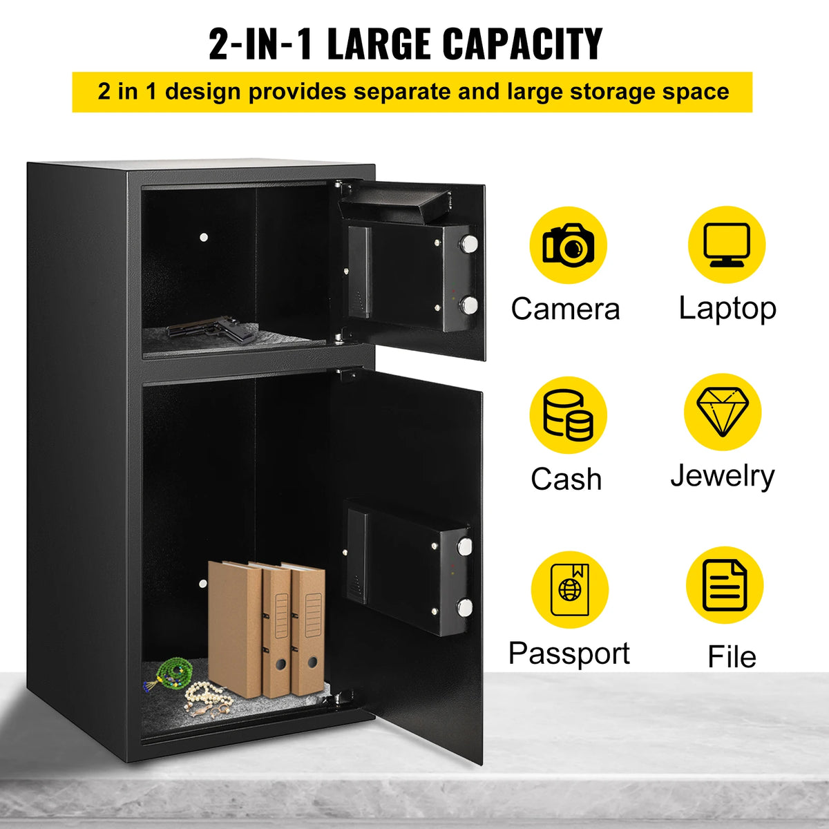 Electronic Steel Double Door Security Safe Featuring Hidden Vault