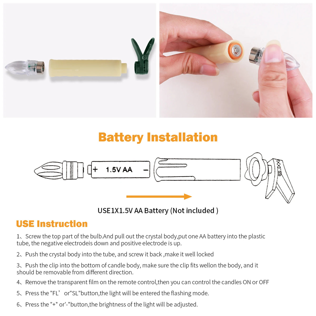 Clip On LED Flameless Taper Candles With Remote Timer