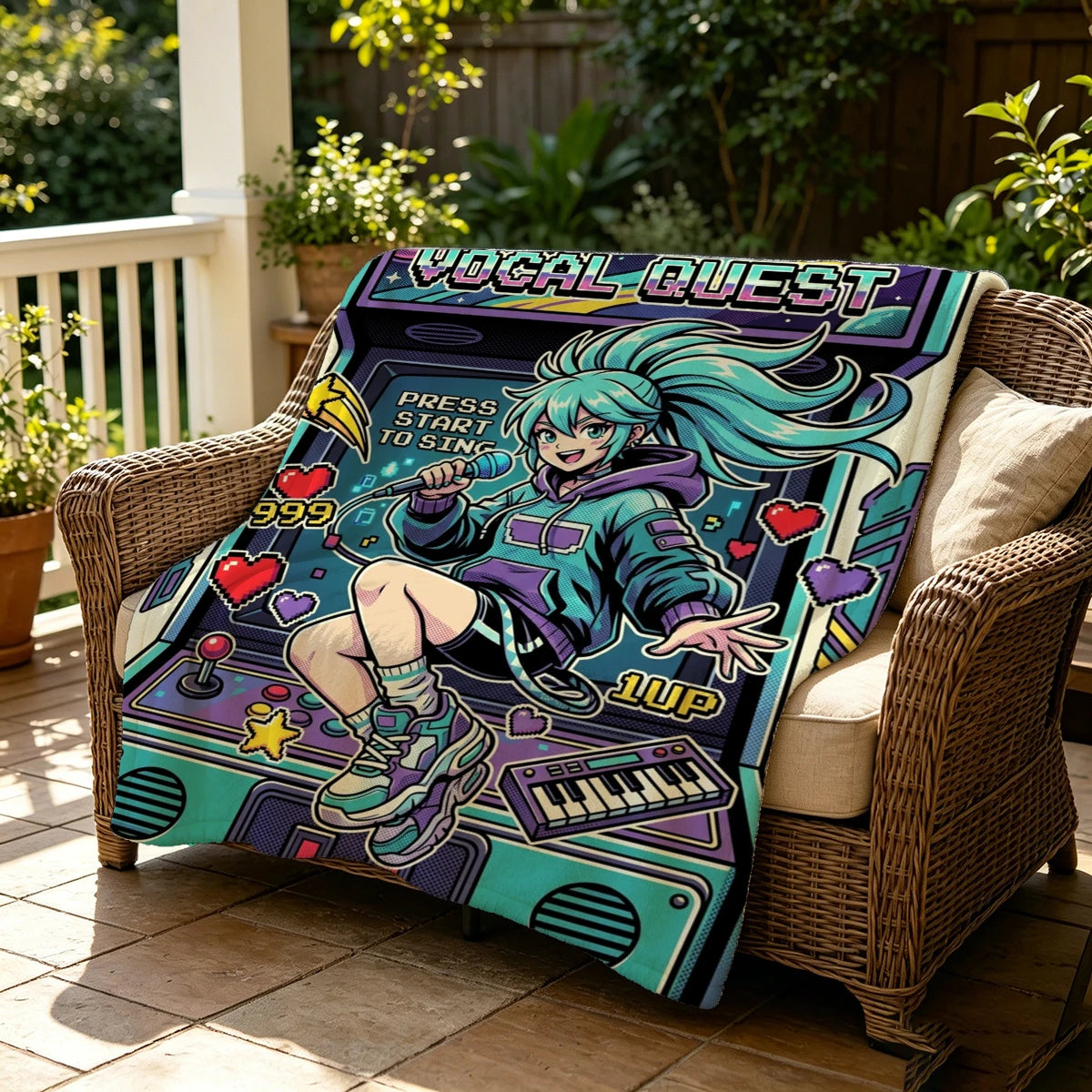 Anime Arcade Pixel Art Flannel Throw Blanket Soft Polyester Knit